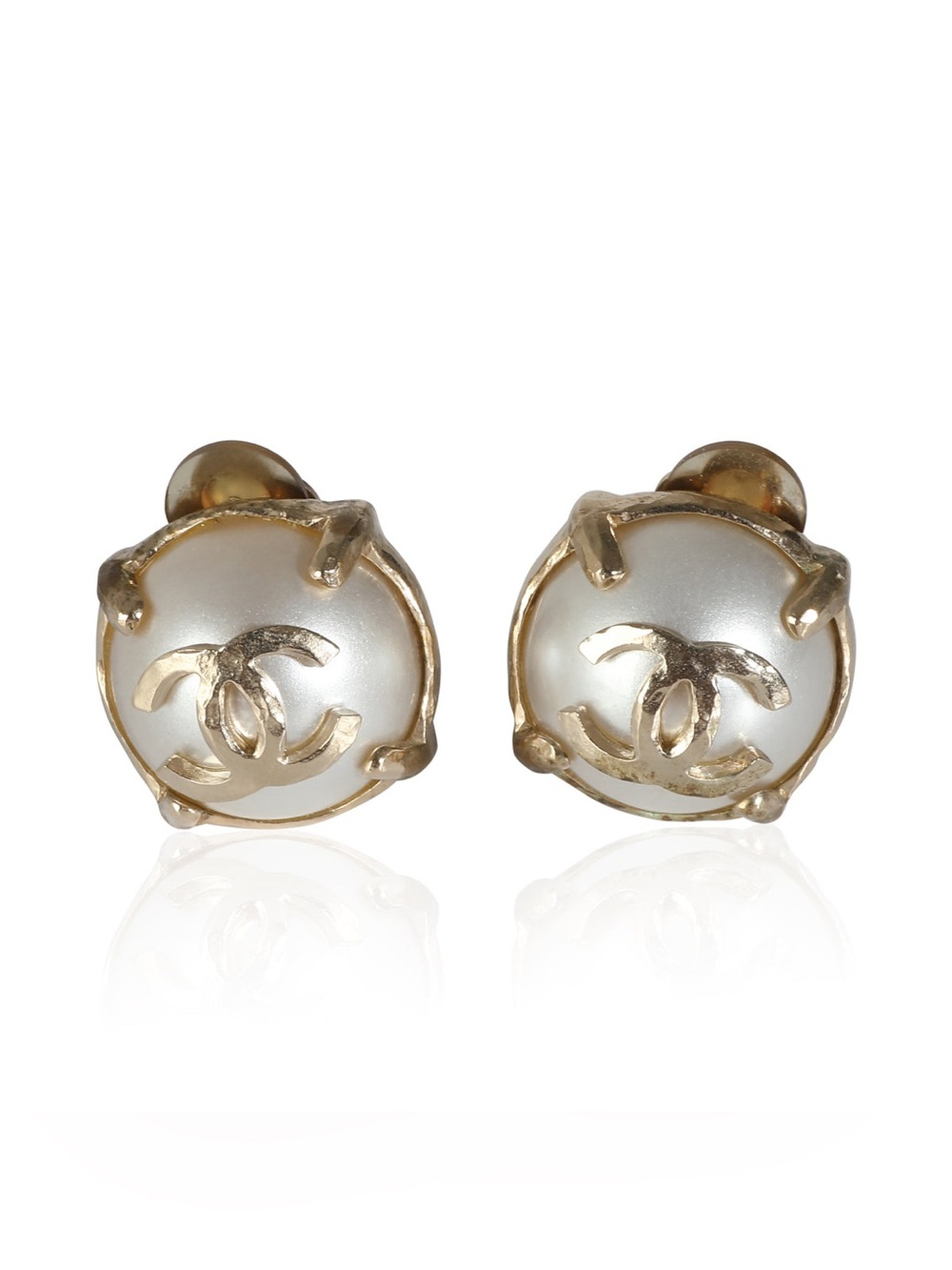Vintage Chanel Gold and Pearl CC Stud Earrings